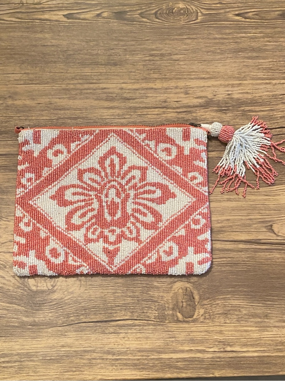 Anthropologie Agusta Beaded  Zipper Clutch w/ inside pouch & Tassel NWOT !